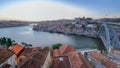 Panorama of old city Porto at river Duoro after sunset day to night timelapse, Oporto, Portugal Royalty Free Stock Photo