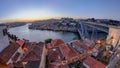 Panorama of old city Porto at river Duoro after sunset day to night timelapse, Oporto, Portugal Royalty Free Stock Photo