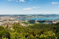 Panorama of  the of old downtown of Zurich city, with beautiful house at the bank of Lake of Zurich.  Aerial view from the the top Royalty Free Stock Photo