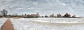 Panorama of the old Dutch village Zaanse Schans in winter, in the Netherlands Royalty Free Stock Photo