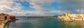 Panorama of old harbour, Chania, Crete, Greece Royalty Free Stock Photo