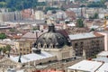 The landscape of the old part of the city of Lviv in Western Ukraine: historic buildings, cathedrals, architectural monuments, pav Royalty Free Stock Photo