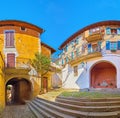 Panorama of old Piazza Paolo Pagani, Castello, Valsolda, Italy