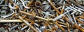 Panorama Old Rusty Bolts and Nuts, Texture Background Royalty Free Stock Photo