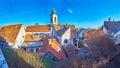 Panorama of Szentendre red roofs and belfry of Blagovestenska Church, Hungary Royalty Free Stock Photo
