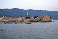 Panorama of old town in Budva Montenegro. Cityscape above blue sea on sunny day in summer. Sightseeing places to visit Royalty Free Stock Photo