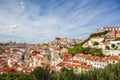 Panorama of the old town in Lisbon at sunny spring day, Portugal. On the hill `Igreja e Convento da Graca` Church Royalty Free Stock Photo