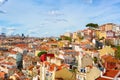 Panorama of the old town in Lisbon in sunny spring day, Portugal. The Mouraria and Graca historical districts
