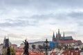 Panorama of the Old Town of Prague, Czech Republic, with a focus on Hradcany hill and the Prague Castle with St Vitus Cathedral Royalty Free Stock Photo