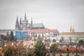 Panorama of the Old Town of Prague, Czech Republic, with a focus on Hradcany hill and the Prague Castle with St Vitus Cathedral Royalty Free Stock Photo