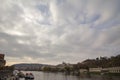 Panorama of the Old Town of Prague, Czech Republic, on the Prague Castle Prazsky hrad seen from the Vltava river. Royalty Free Stock Photo