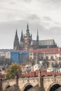 Panorama of the Old Town of Prague, Czechia, with Hradcany hill, Prague Castle,St Vitus Cathedral Prazsky hrad & Charles Bridge Royalty Free Stock Photo