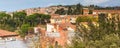 Panorama of old town Siena, Tuscany, Italy with houses, cypress Royalty Free Stock Photo