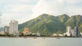 Panorama of one part of the city of Nha Trang with mountains. Royalty Free Stock Photo