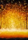 Panorama orange autumn sunny warm park alley forest original oil painting Royalty Free Stock Photo