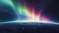 Panorama of orbit, on which the colorful lights of northern lights are visible, creating a magical heavenly sigh Royalty Free Stock Photo
