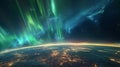 Panorama of orbit, on which the colorful lights of northern lights are visible, creating a magical heavenly sigh Royalty Free Stock Photo