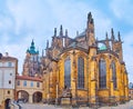 Panorama of St Vitus Cathedral and small bridge to the Old Royal Palace, Prague, Czech Republic Royalty Free Stock Photo