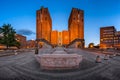 Panorama of Oslo City Hall and Fridtjof Nansens Plass in the Eve Royalty Free Stock Photo