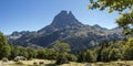 Panorama of Ossau Valley with Pic du Midi d`Ossau mountain, Pyrenees National Park, France Royalty Free Stock Photo