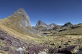 Panorama of Ossau Valley with Pic du Midi d`Ossau mountain, Pyrenees National Park, France Royalty Free Stock Photo