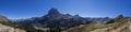 Panorama of Ossau Valley with Pic du Midi d`Ossau mountain, Pyrenees National Park, France Royalty Free Stock Photo