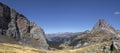 Panorama of Ossau Valley with Pic du Midi d`Ossau mountain, Pyrenees National Park, France Royalty Free Stock Photo