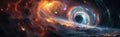 panorama of outer space with stars, constellations, galaxies, planets and black hole Royalty Free Stock Photo