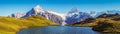 Encountering Bachalpsee when hiking First to Grindelwald Bernese Alps, Switzerland. Royalty Free Stock Photo