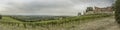 Panorama over the hills with vineyards and castle Brolio in Tuscany in Italy Royalty Free Stock Photo