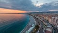Panorama over Nice city and Mediterranean Sea aerial day to night timelapse Royalty Free Stock Photo