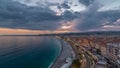 Panorama over Nice city and Mediterranean Sea aerial day to night timelapse Royalty Free Stock Photo