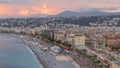 Panorama over Nice city and Mediterranean Sea aerial day to night timelapse Royalty Free Stock Photo