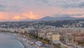 Panorama over Nice city and Mediterranean Sea aerial day to night timelapse Royalty Free Stock Photo