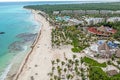Panorama over a tropical beach taken from the water during the day Royalty Free Stock Photo