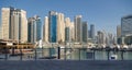 Panorama overlooking the modern high-rise buildings and the marina in the district of Dubai Marina