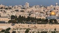 Panorama overlooking the Old City of Jerusalem, Israel, including the Dome of the Rock and the Western Wall. Taken from the Mount Royalty Free Stock Photo