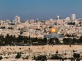 Panorama overlooking the Old City of Jerusalem, Israel, including the Dome of the Rock and the Western Wall. Taken from the Mount Royalty Free Stock Photo