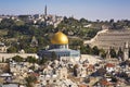 Panorama overlooking the Old city of Jerusalem, Israel, including the Dome of the Rock Royalty Free Stock Photo