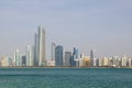 Panorama overlooking the turquoise sea bay and high-rise buildings