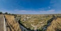 Panorama of painted rocks overlook at Roosevelt National Park in North Dakota