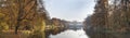 Panorama of Palace Over Water in Lazienki park, Warsaw, Poland Royalty Free Stock Photo