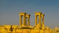 Panorama of Palmyra columns,Tetrapylon and ancient city, destroyed ISIS Syria