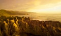Panorama Of Pancake Rocks In The Scenic Mountains Concept