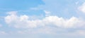 Panorama or panoramic photo of blue sky and white clouds or cloudscape. Royalty Free Stock Photo