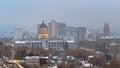 Panorama Panoramic view of the bustling Salt Lake City downtown on a cloudy winter day Royalty Free Stock Photo