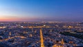 Panorama of Paris after sunset day to night timelapse. Top view from montparnasse building in Paris - France Royalty Free Stock Photo