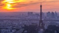 Panorama of Paris at sunset timelapse. Eiffel tower view from montparnasse building in Paris - France Royalty Free Stock Photo