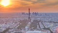 Panorama of Paris at sunset timelapse. Eiffel tower view from montparnasse building in Paris - France Royalty Free Stock Photo