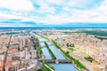 Panorama of Paris view from the Eiffel tower. View of the Seine.